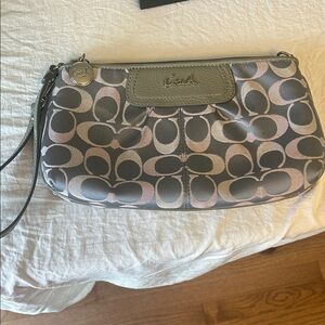 Coach Signature Gray and Pink Wristlet
